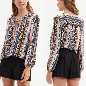 Marie Oliver Silk Phoebe Tie Neck Leopard Striped Blouse - M
